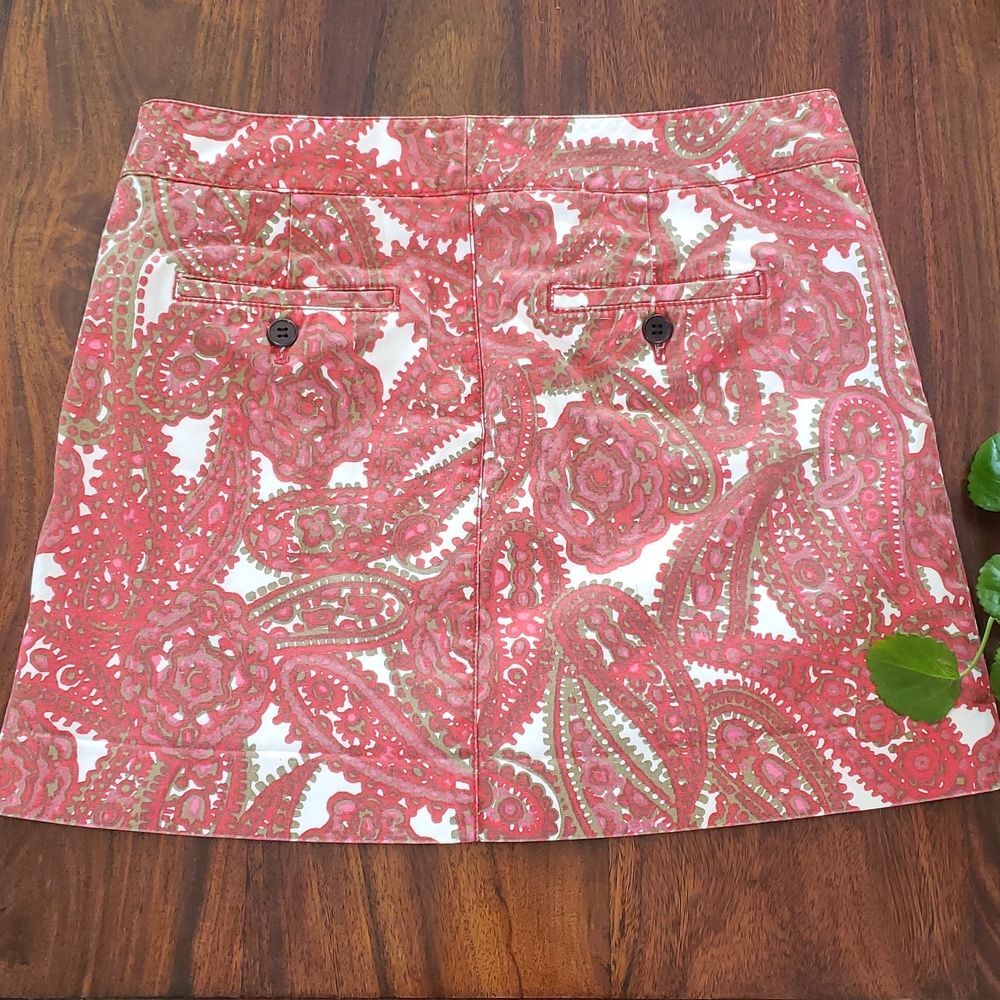 Vintage J.Crew Paisley Cotton Mini Skirt Red Pink Size 2 Pockets - Picture 5 of 13